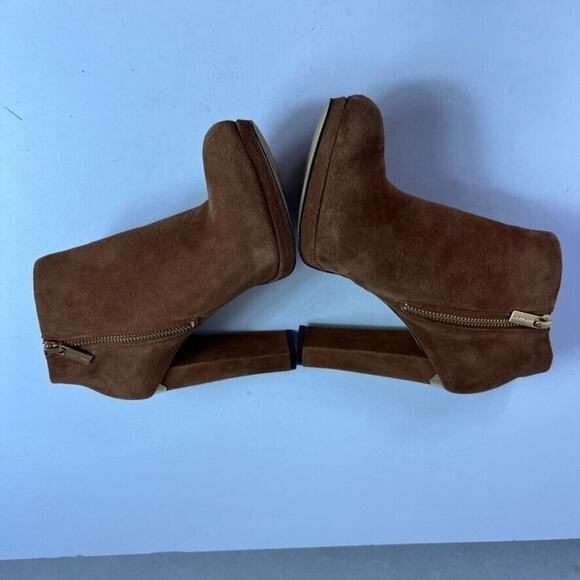Michael Kors Ankle Boots Womens 8.5 Haven Brown Suede High Heels Almond Toe - Picture 7 of 11